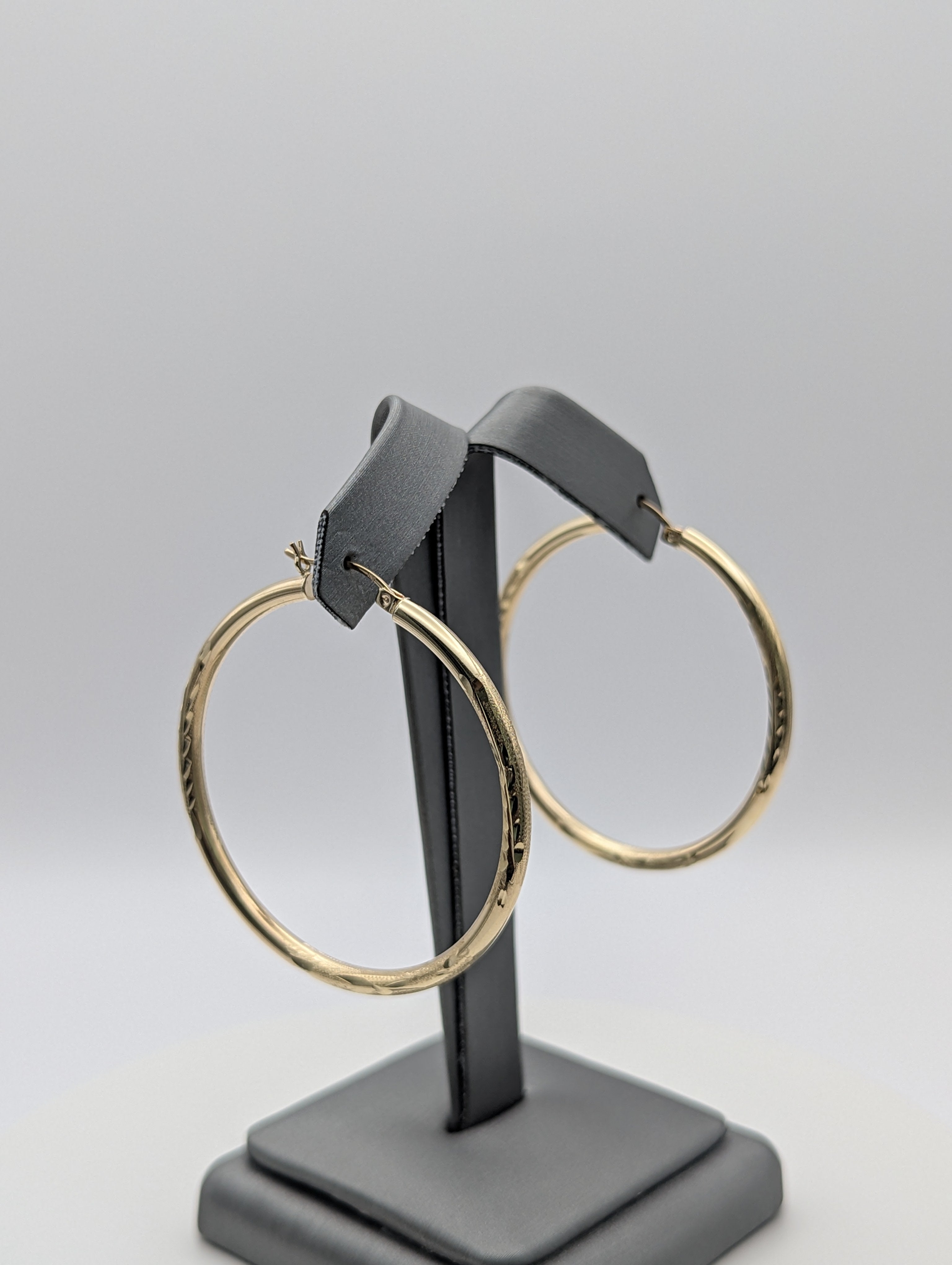 14K YG Dia Cut Satin Hoop Earrings
