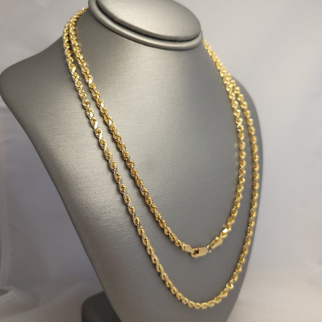 Cadena de cuerda maciza de oro amarillo de 14 quilates