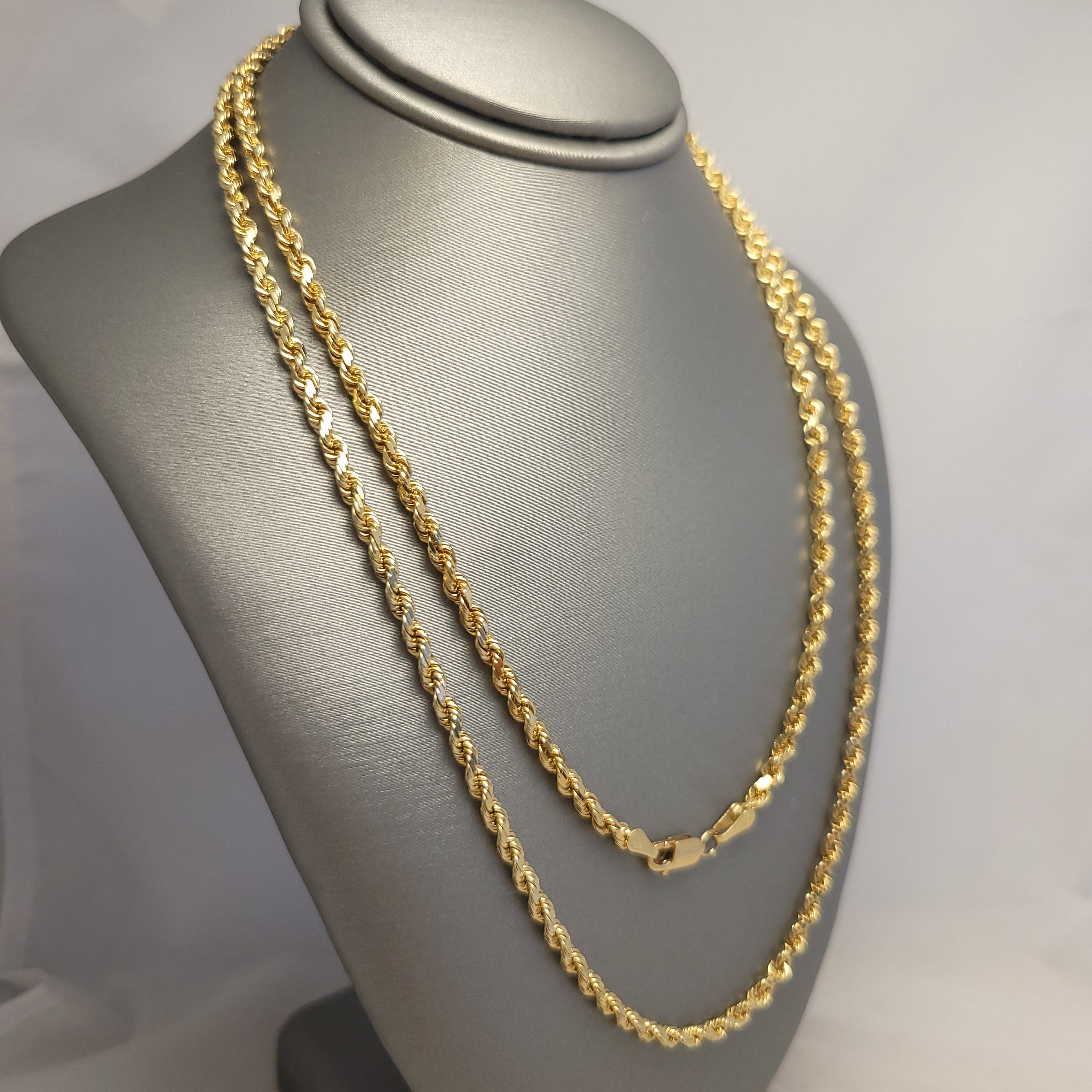 Cadena de cuerda maciza de oro amarillo de 14 quilates
