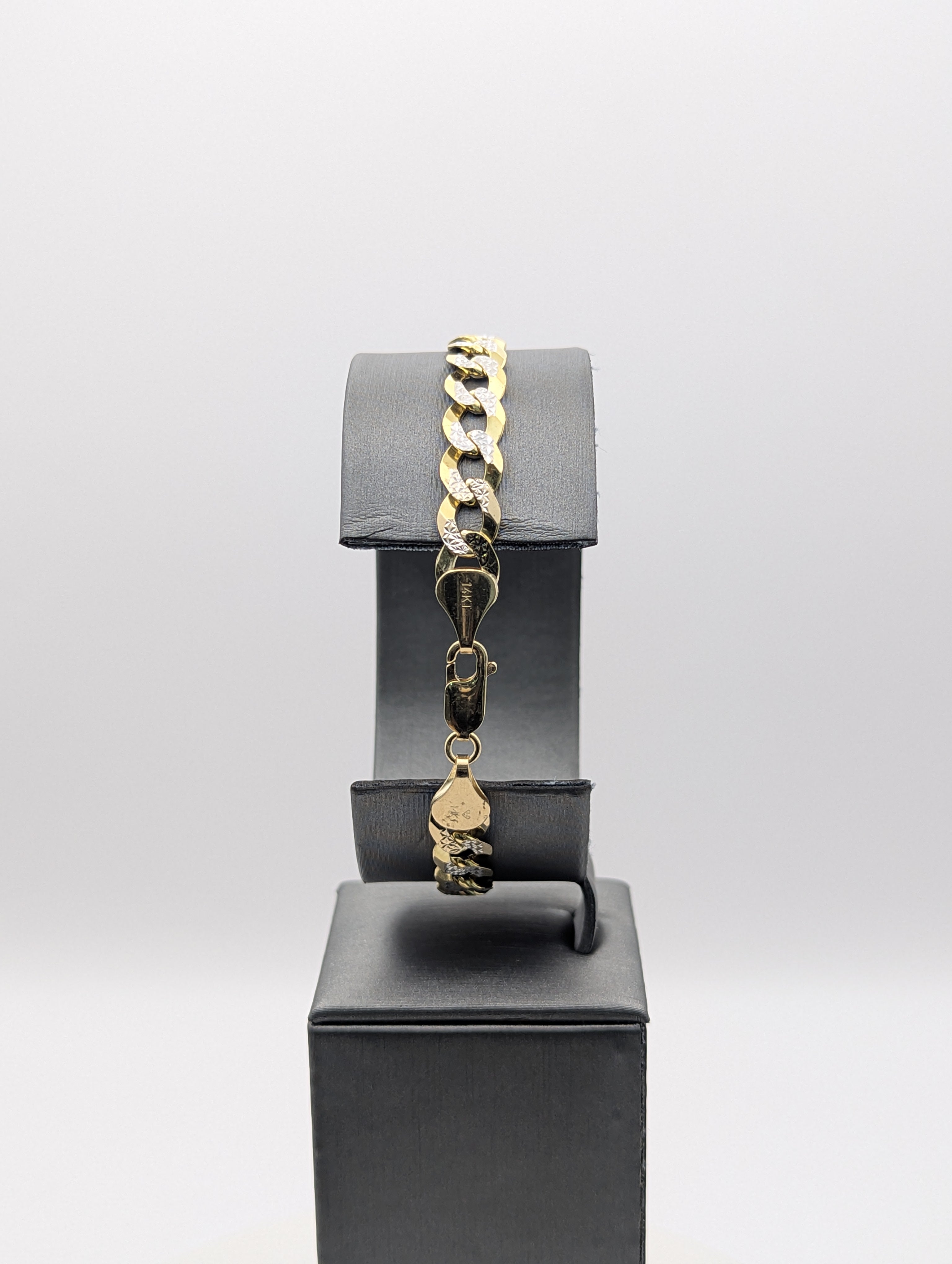 Pulsera de eslabones tipo frenada, oro de 14 quilates, corte diamante