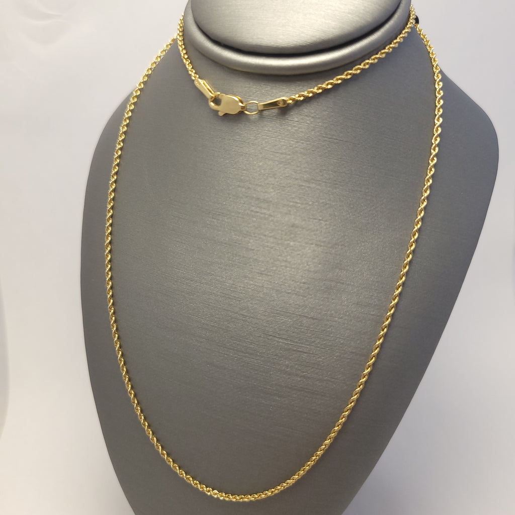 Collar de eslabones de cuerda macizo de oro amarillo de 14K