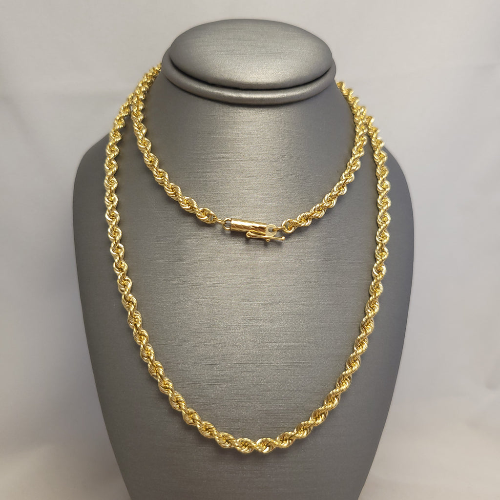 Cadena de soga sólida de oro amarillo de 14K