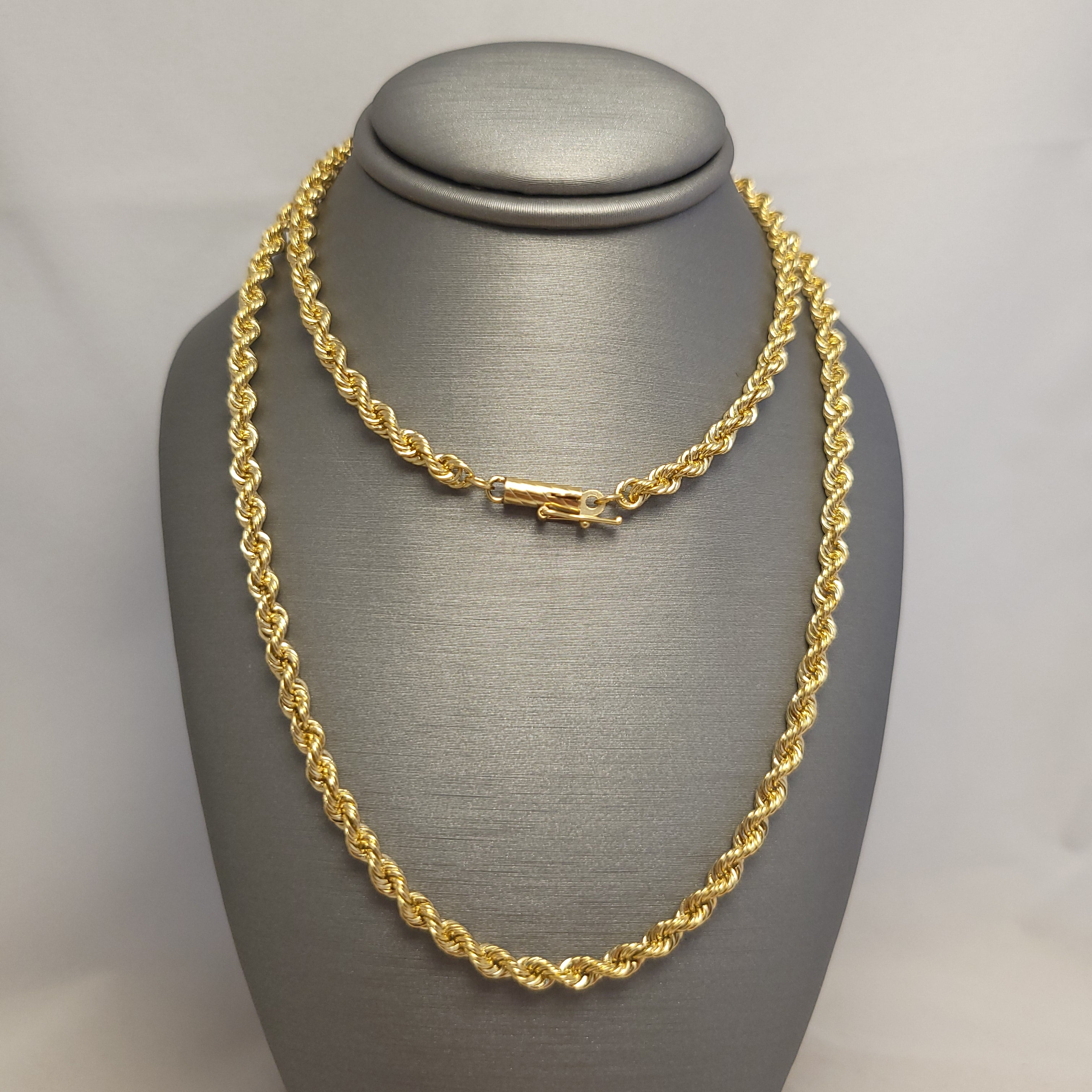 Cadena de soga sólida de oro amarillo de 14K