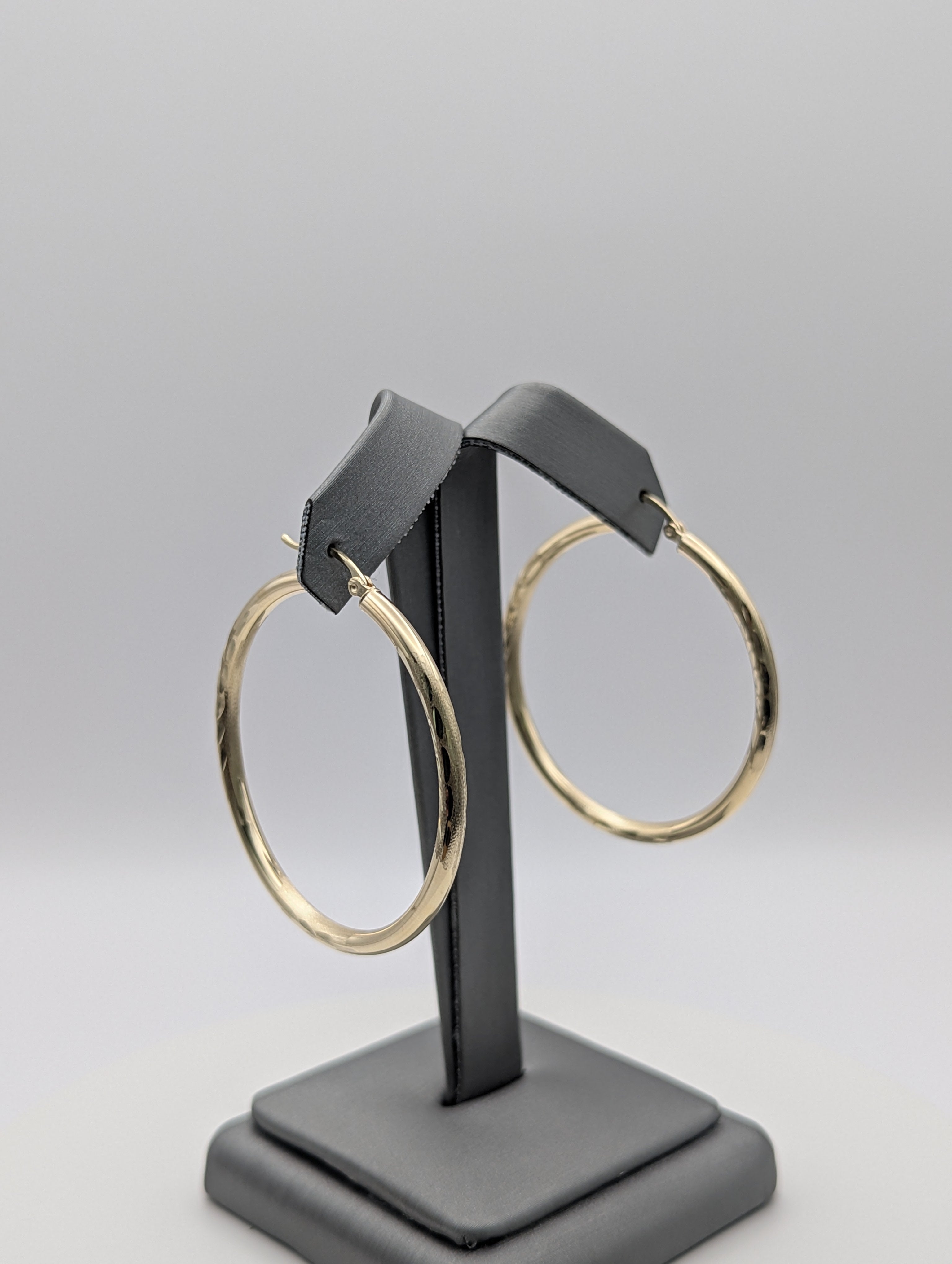 14K YG Dia Cut Satin Hoop Earrings