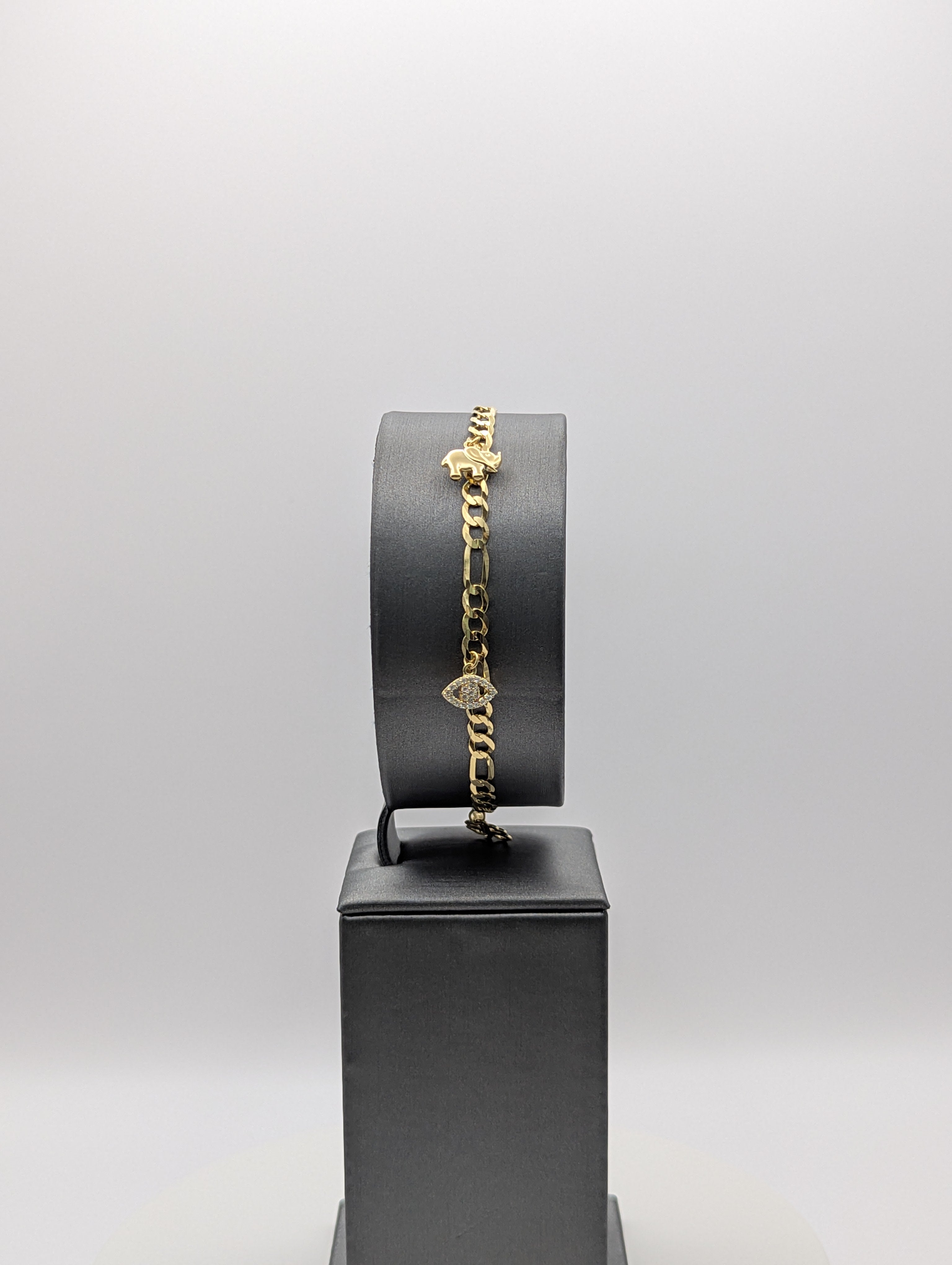 14K YG Figaro Lucky Charm Bracelet