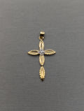 Colgante cruz cortado de diamante CZ de oro amarillo/blanco de 14K