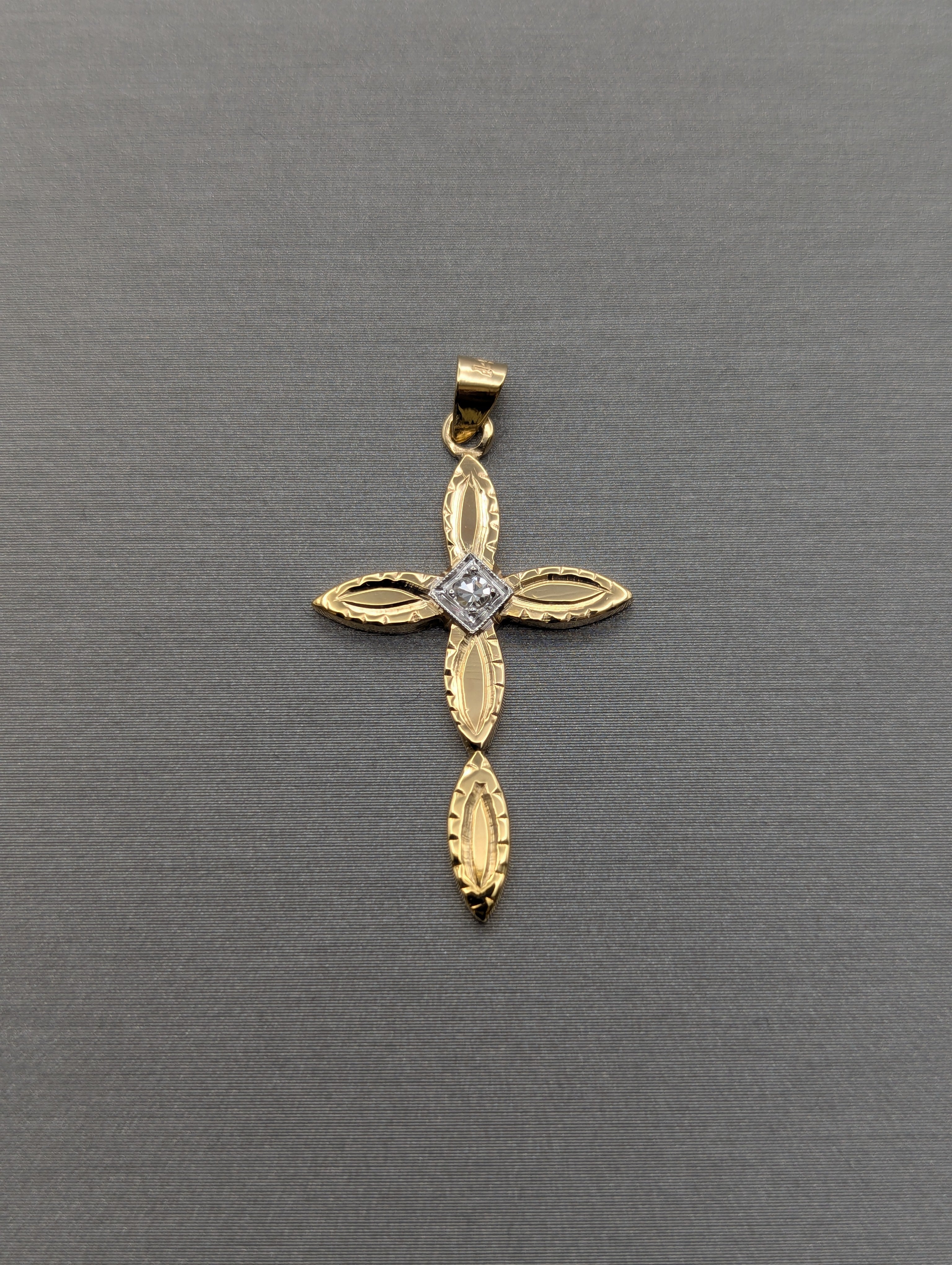14K YG/WG CZ Dia Cut Cross Pendant