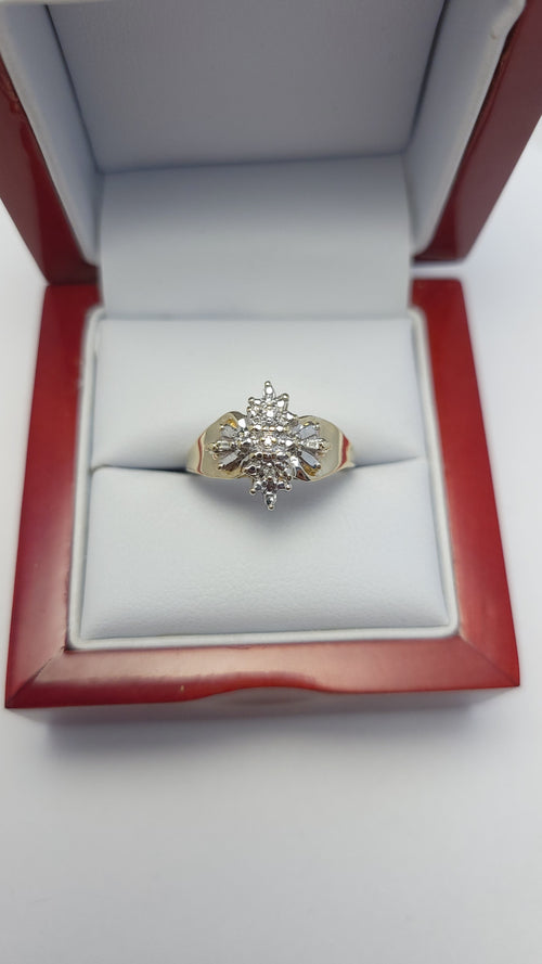 10K YG Baguette Dia Cluster Ring