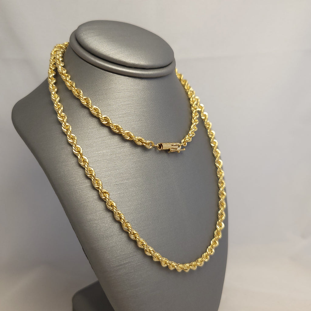 Cadena de soga sólida de oro amarillo de 14K