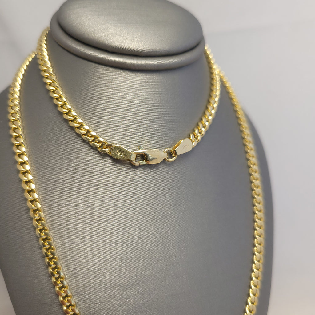 Cadena Cubana Sólida Miami de Oro Amarillo de 14K
