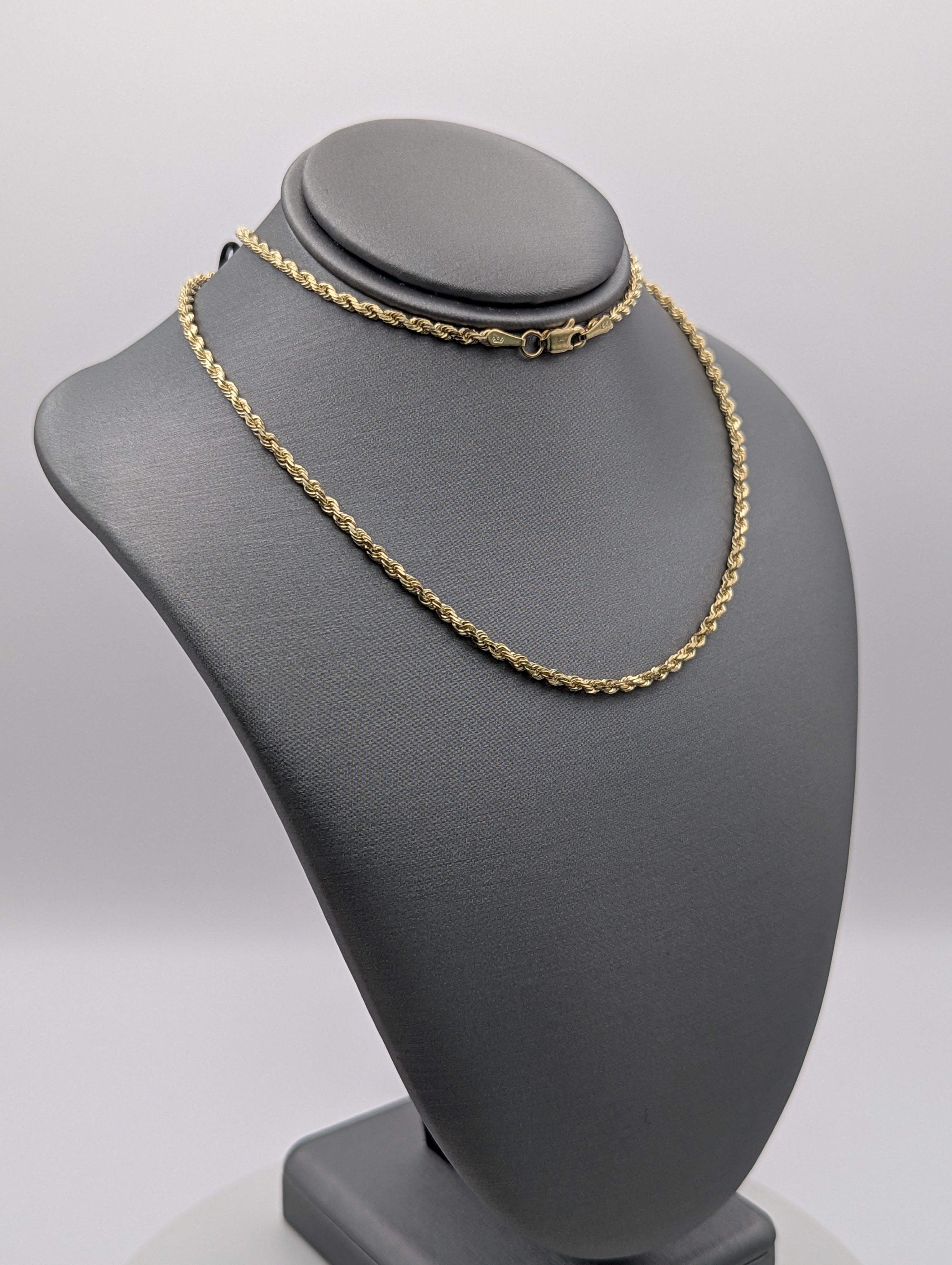 Cadena de soga sólida de oro amarillo de 14K