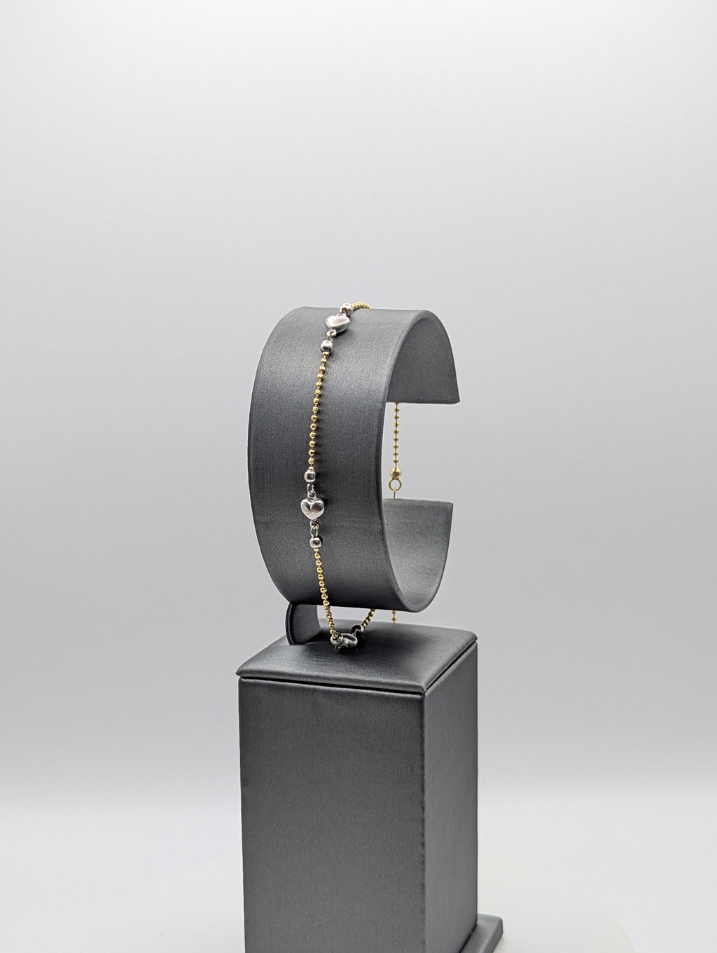 Pulsera de cuentas de corazón de oro blanco/amarillo de 14K
