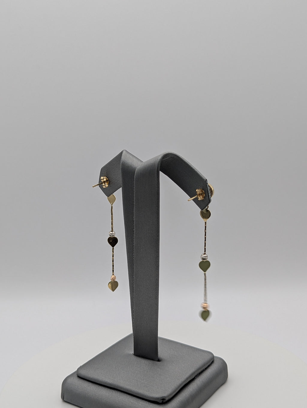 Pendientes Colgantes Corazón Tricolor con Corte Diamantado de 14K