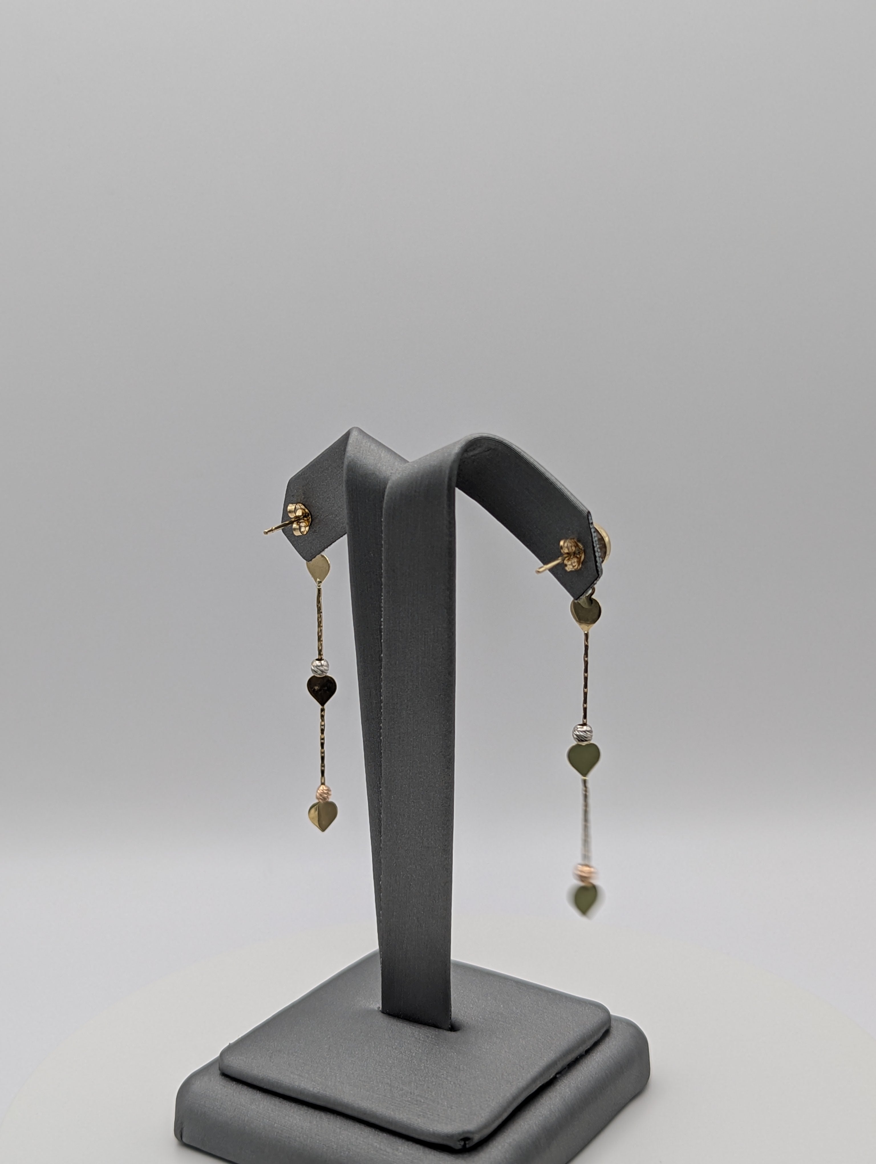 Pendientes Colgantes Corazón Tricolor con Corte Diamantado de 14K