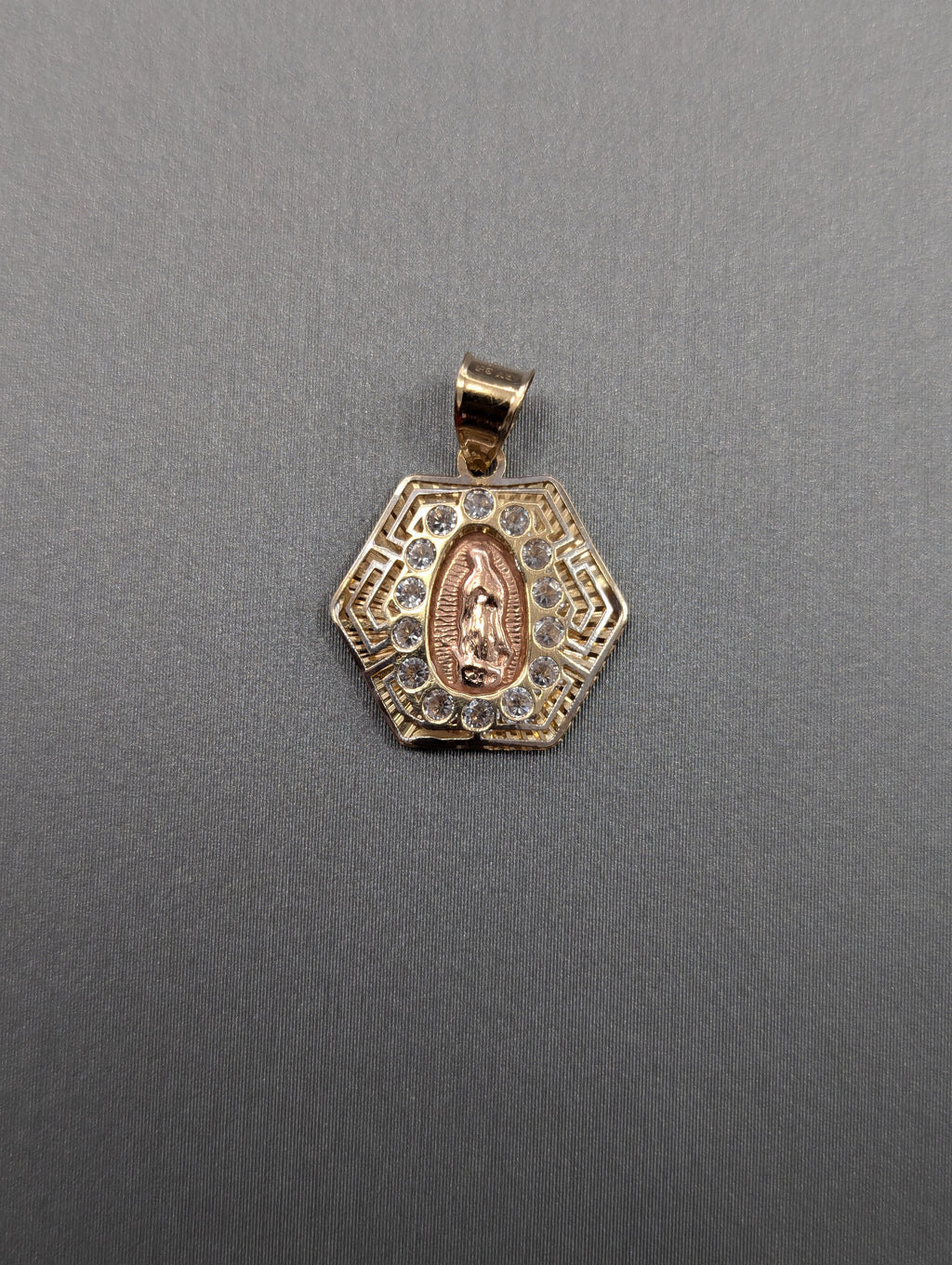 Colgante Guadalupe de 14K oro amarillo/oro rosado con circonitas cúbicas