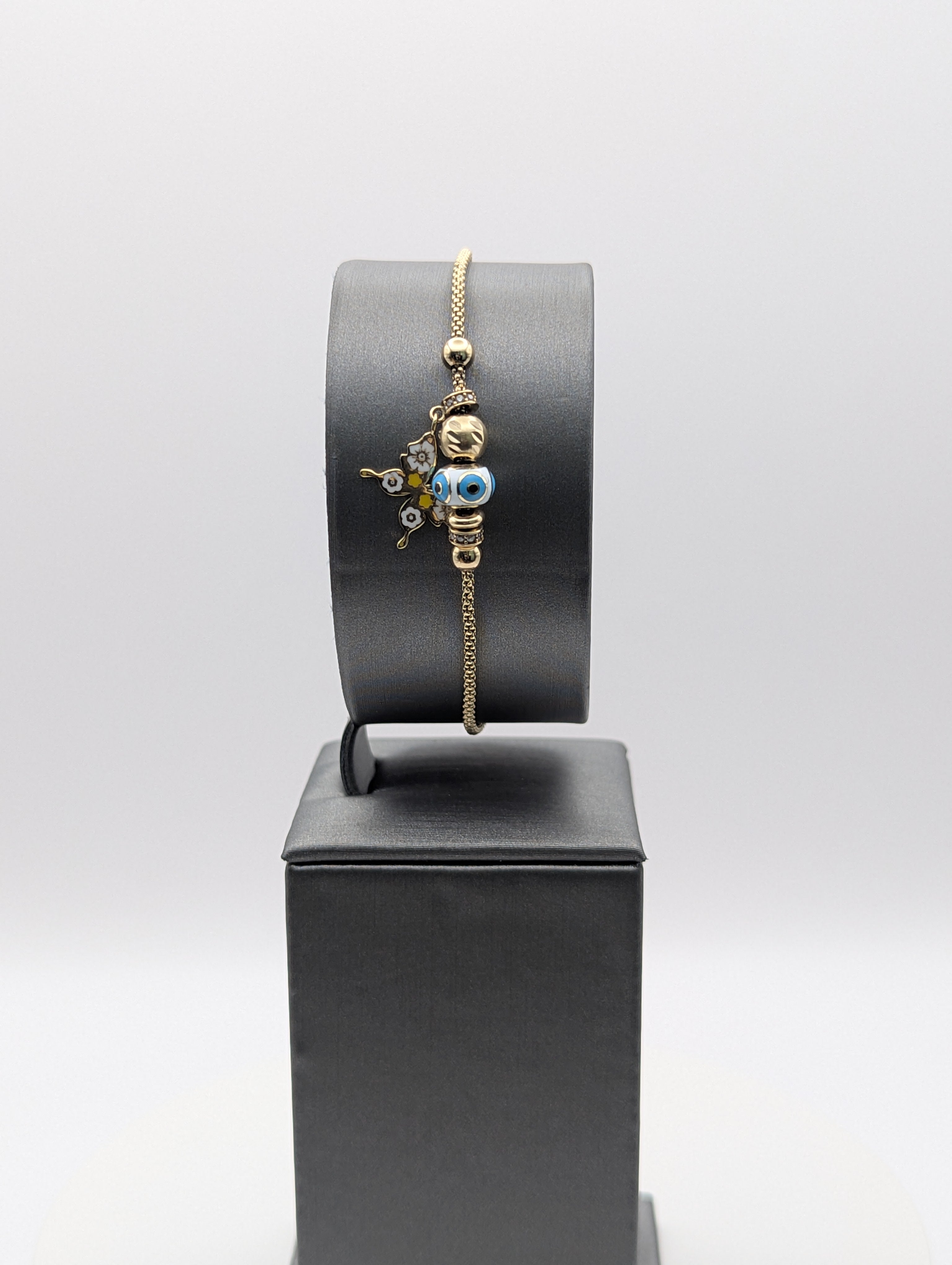Pulsera de cadena con dije de mariposa de oro amarillo de 14K