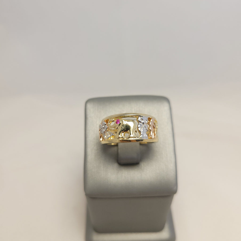 Anillo de elefante de la suerte tricolor de oro de 14 quilates