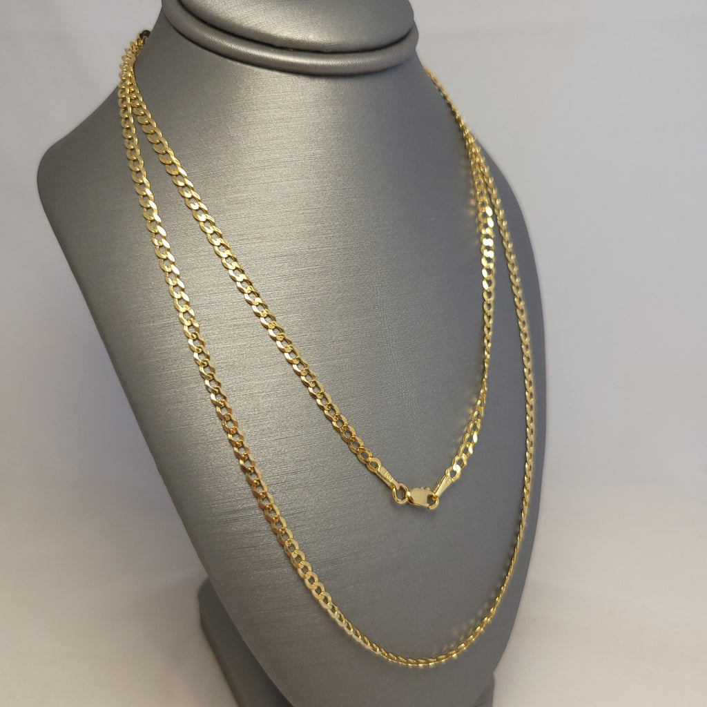 Cadena maciza barbada de oro amarillo de 14K
