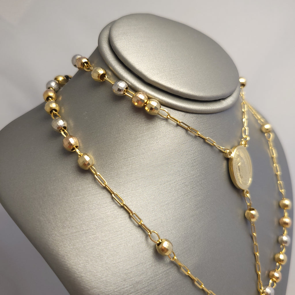 Cadena de rosario tricolor de 14K