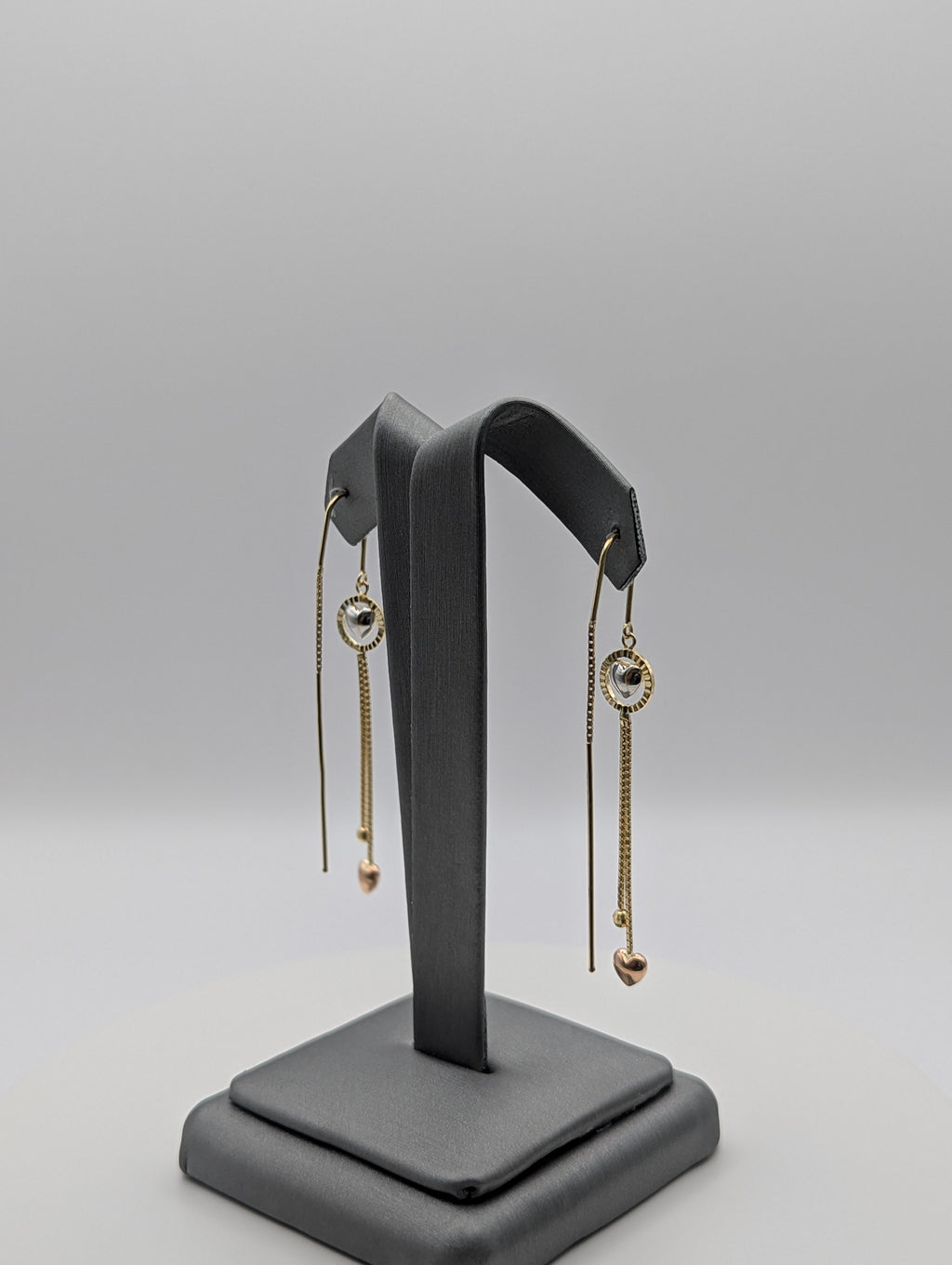 Pendientes colgantes de corazón tricolor de 14K