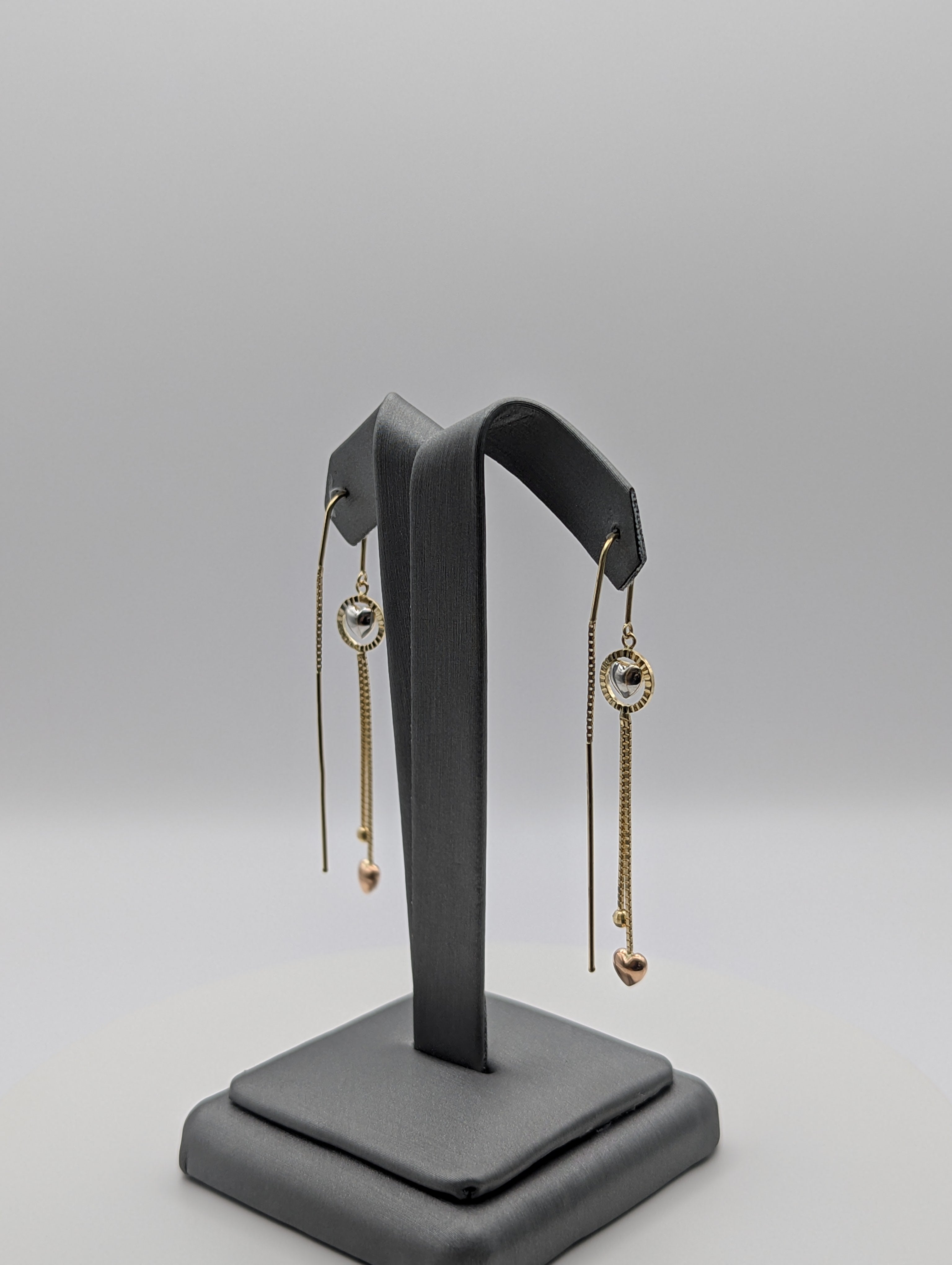 Pendientes colgantes de corazón tricolor de 14K