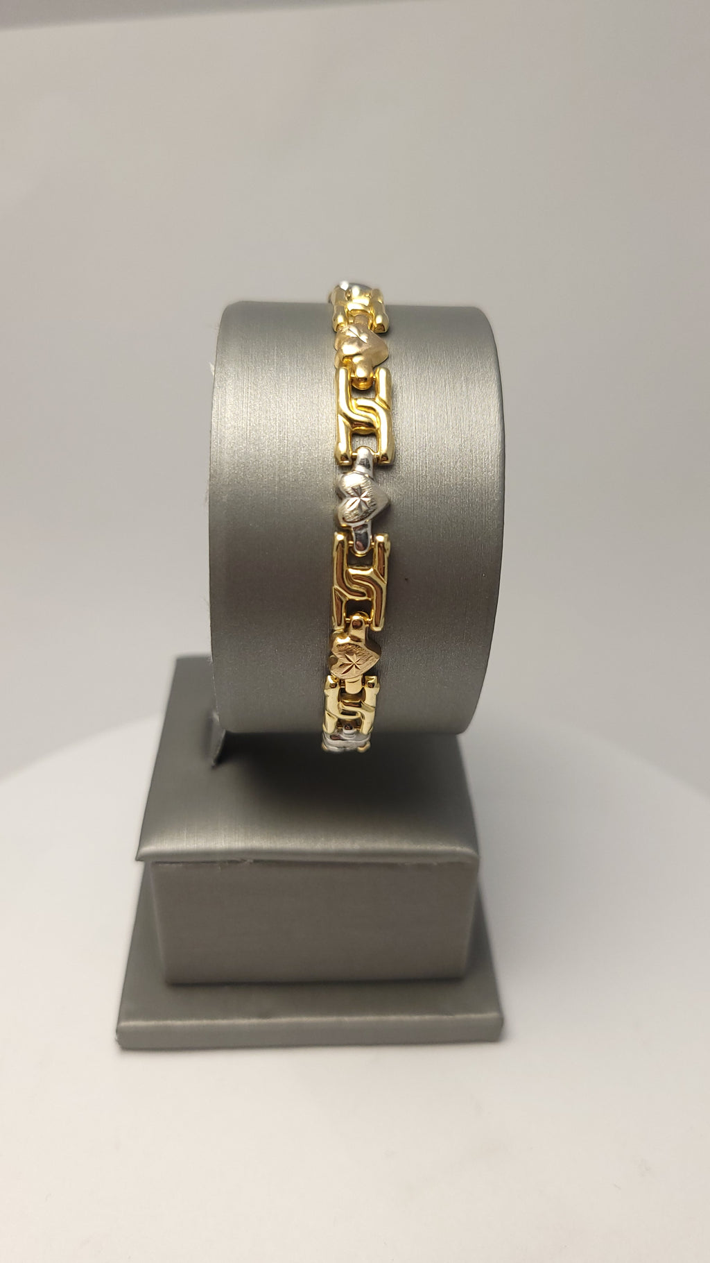 Pulsera de corazón tricolor de 14K