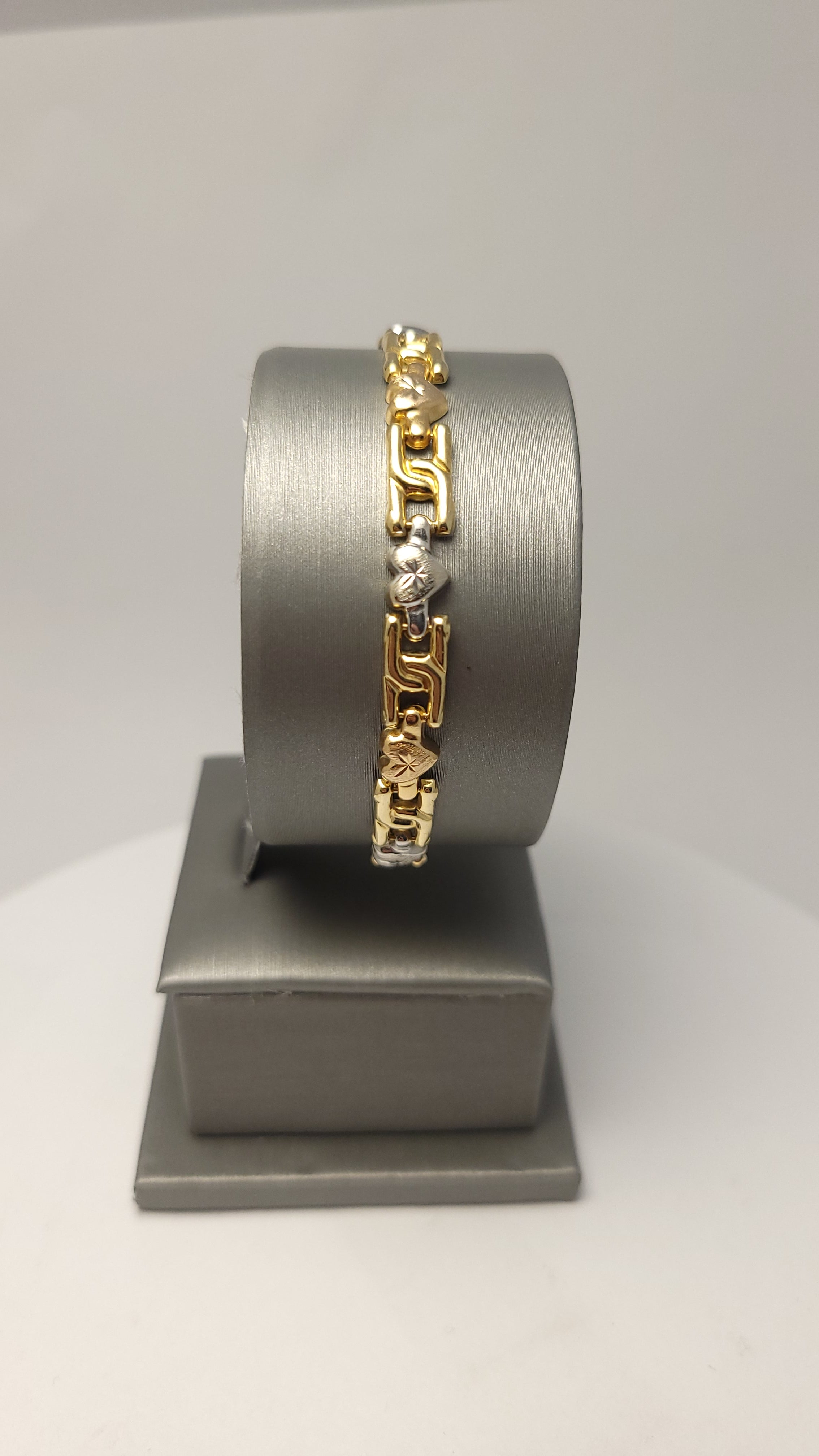 Pulsera de corazón tricolor de 14K