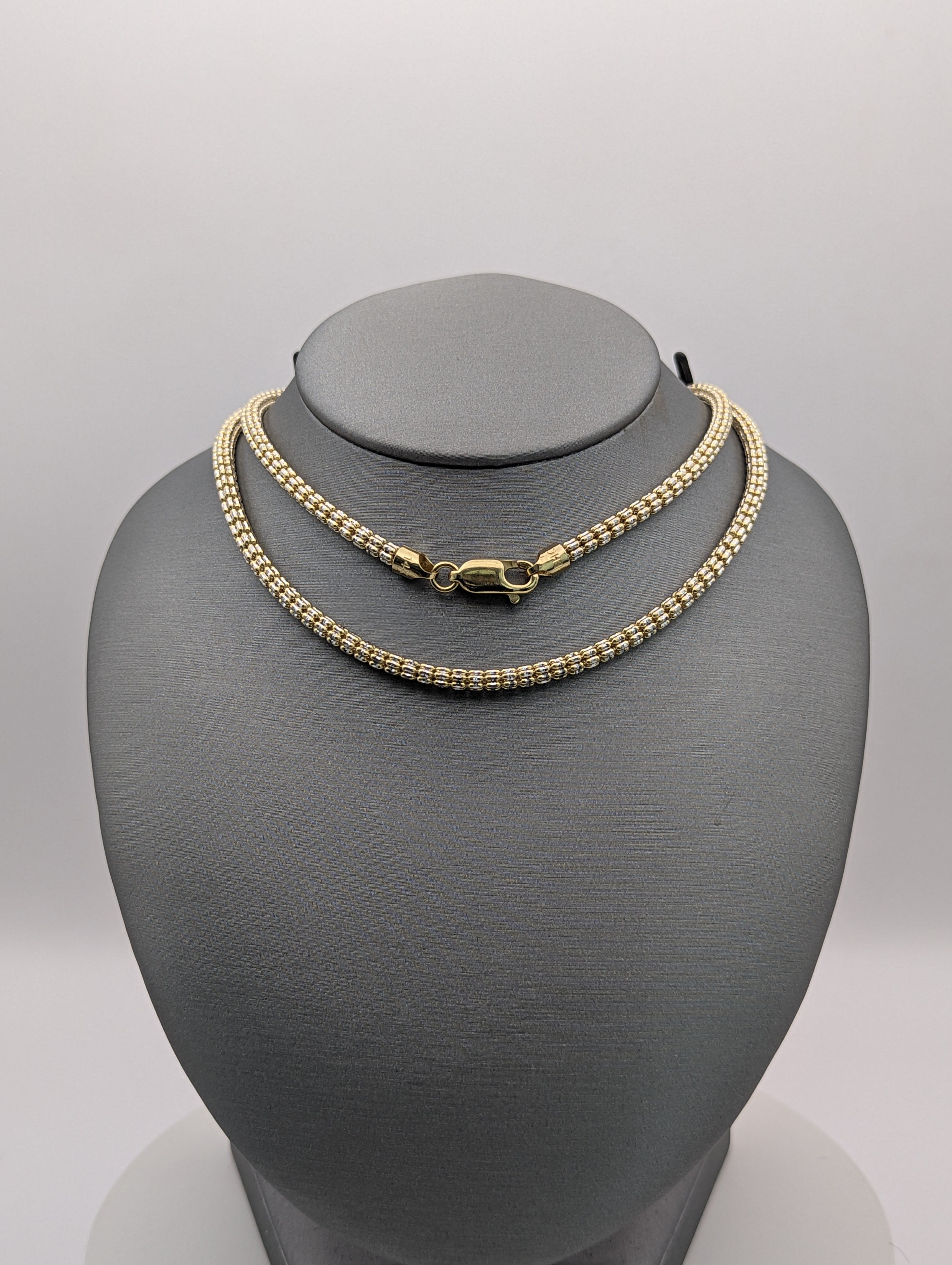 Cadena de eslabones de hielo bicolor de 14K